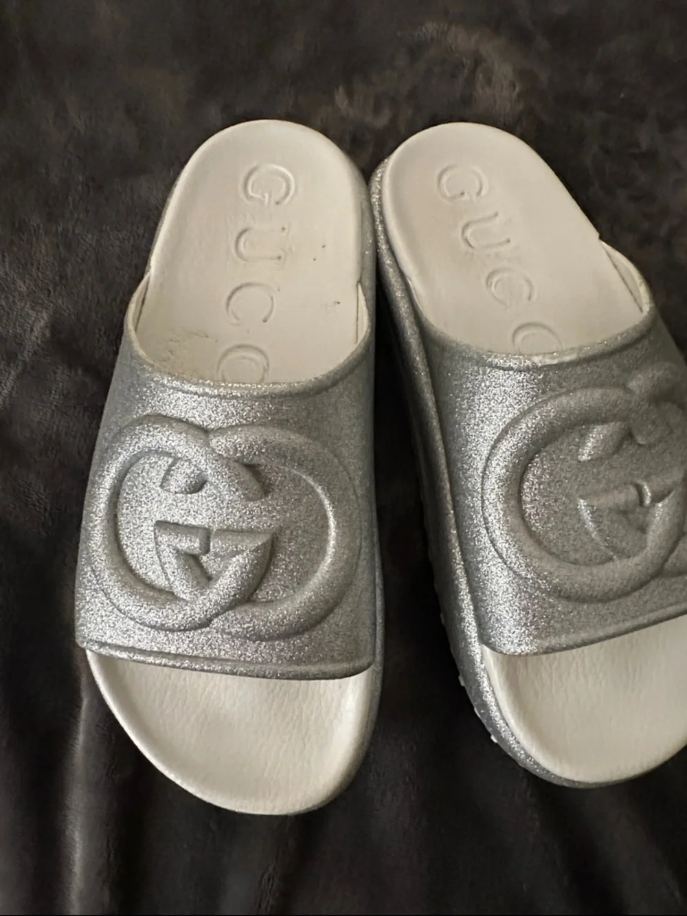 Gucci Silver Platform Slide Sandals